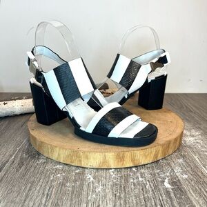 * Miista London | Black and White Heeled Sling Back Sandals Size 39/8.5